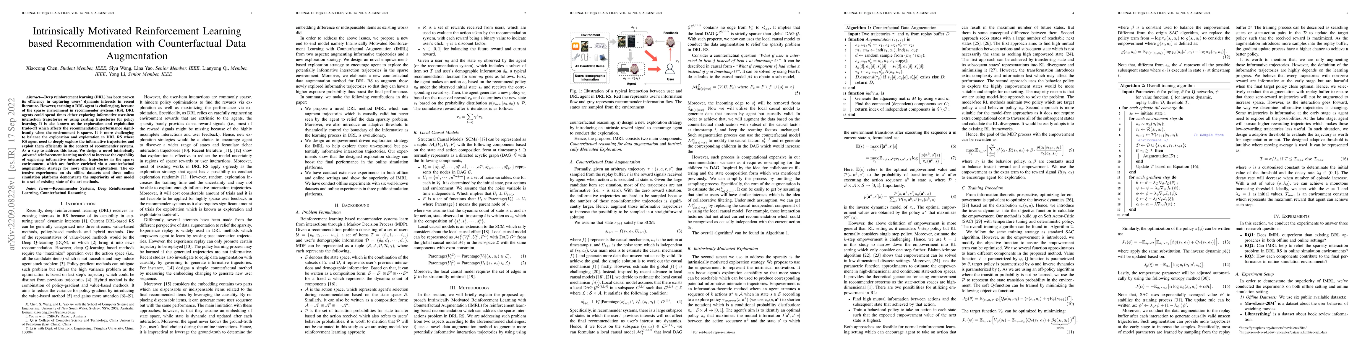 Thumbnail for Intrinsically Motivated Reinforcement Learning based Recommendation with
  Counterfactual Data Augmentation