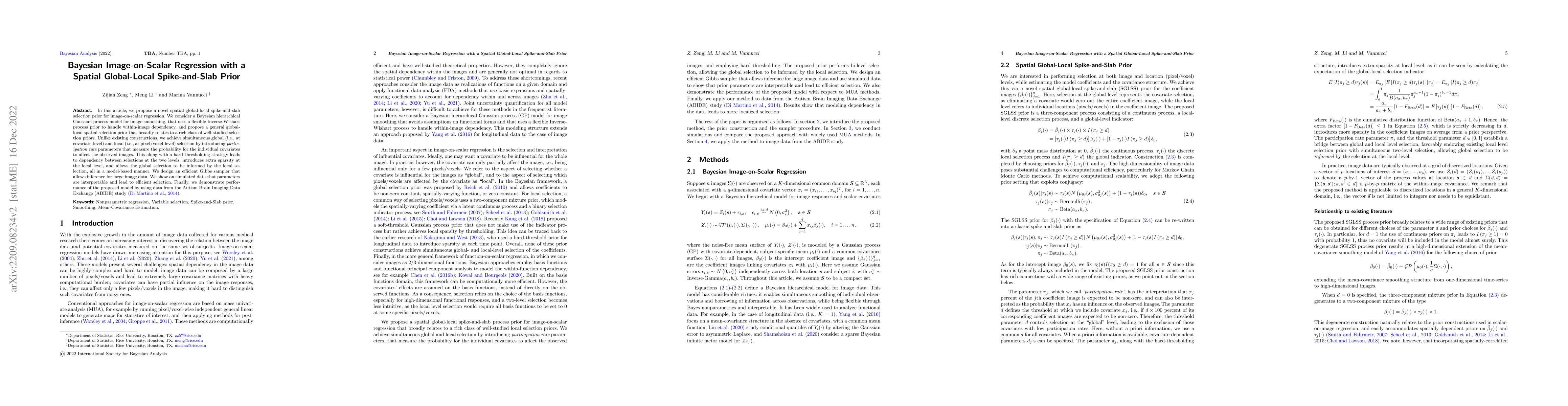 Thumbnail for Bayesian Image-on-Scalar Regression with a Spatial Global-Local
  Spike-and-Slab Prior