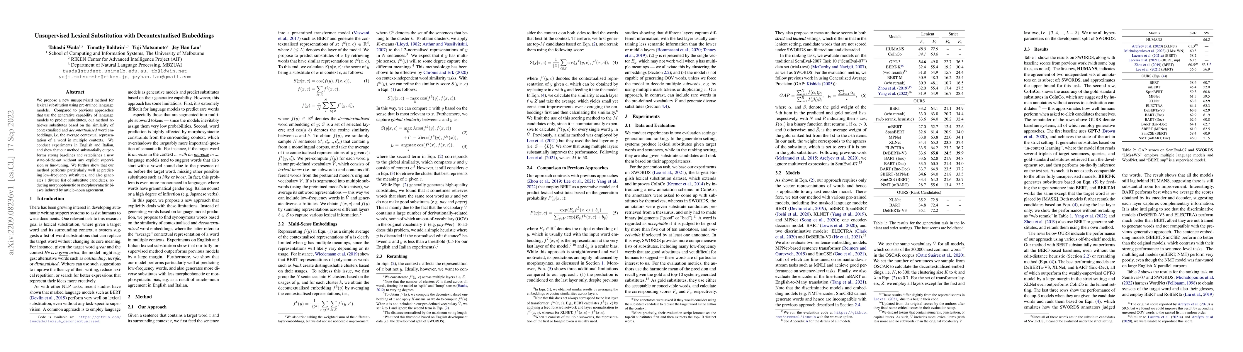 Thumbnail for Unsupervised Lexical Substitution with Decontextualised Embeddings