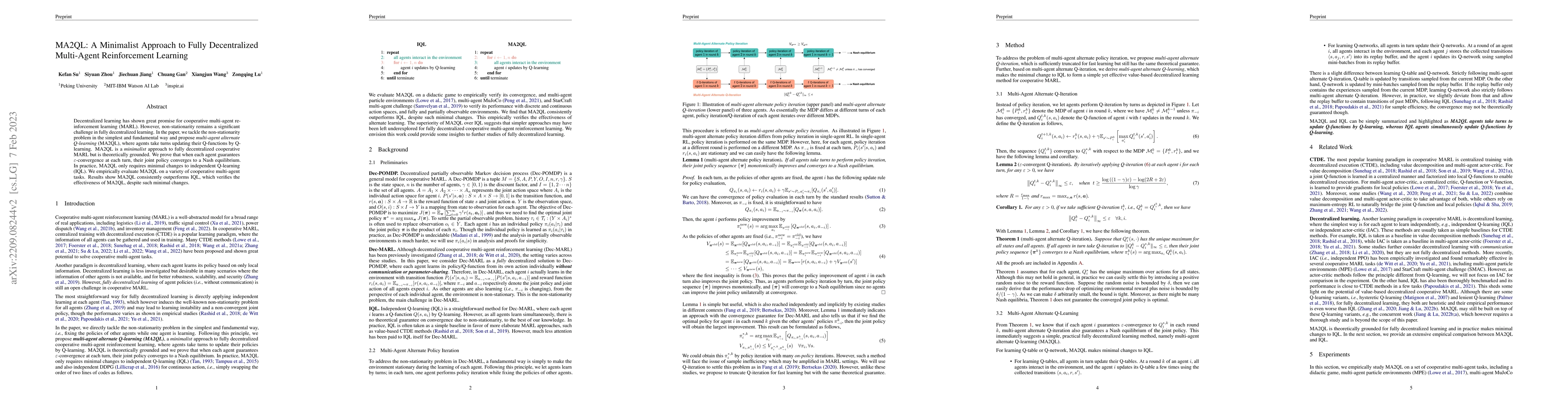 Thumbnail for MA2QL: A Minimalist Approach to Fully Decentralized Multi-Agent
  Reinforcement Learning