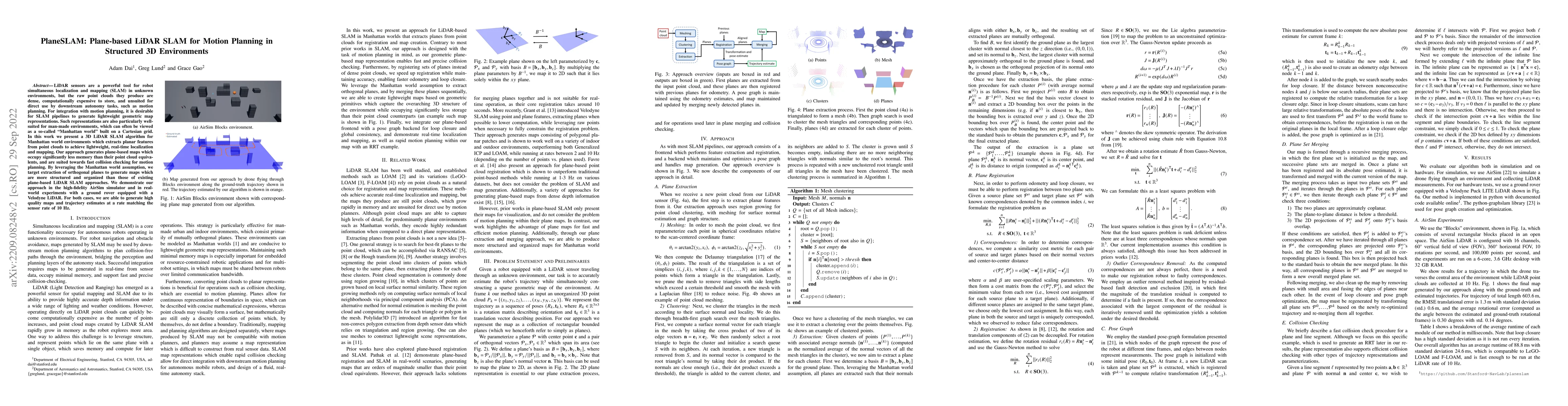 Thumbnail for PlaneSLAM: Plane-based LiDAR SLAM for Motion Planning in Structured 3D
  Environments
