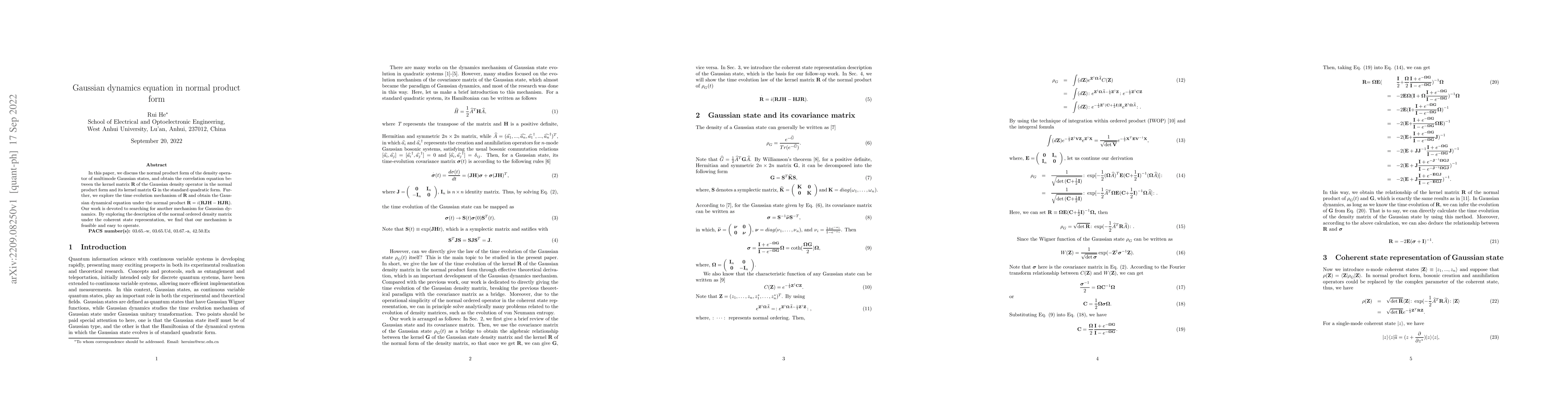 Thumbnail for Gaussian dynamics equation in normal product form