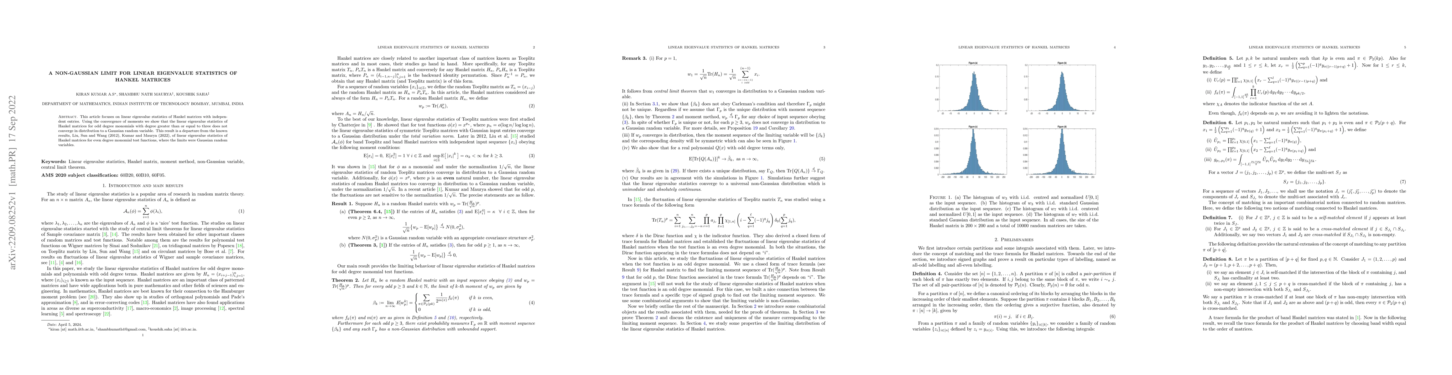 Thumbnail for A non-Gaussian limit for linear eigenvalue statistics of Hankel matrices