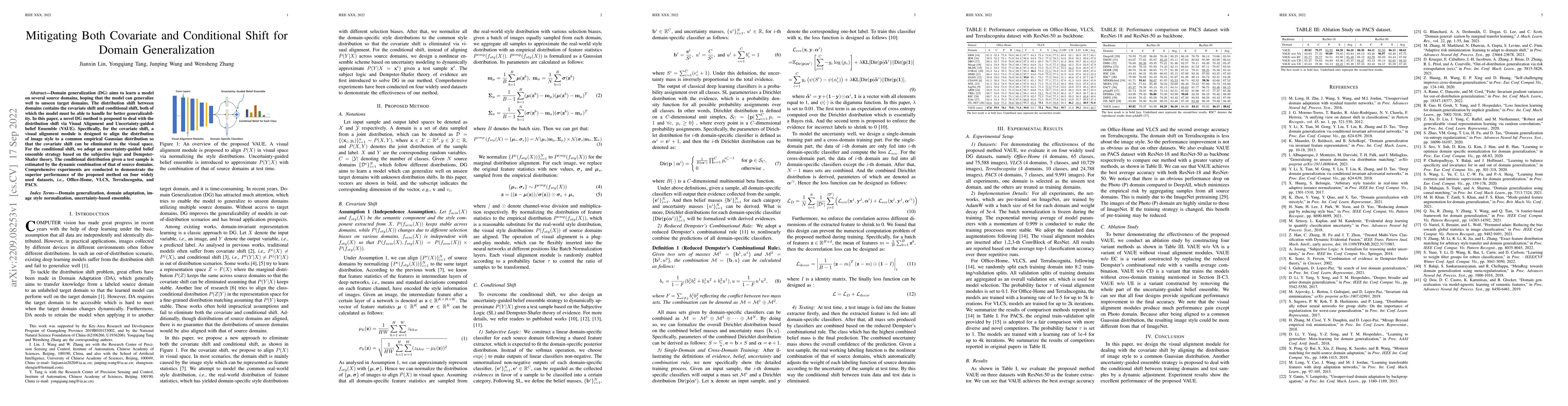 Thumbnail for Mitigating Both Covariate and Conditional Shift for Domain
  Generalization