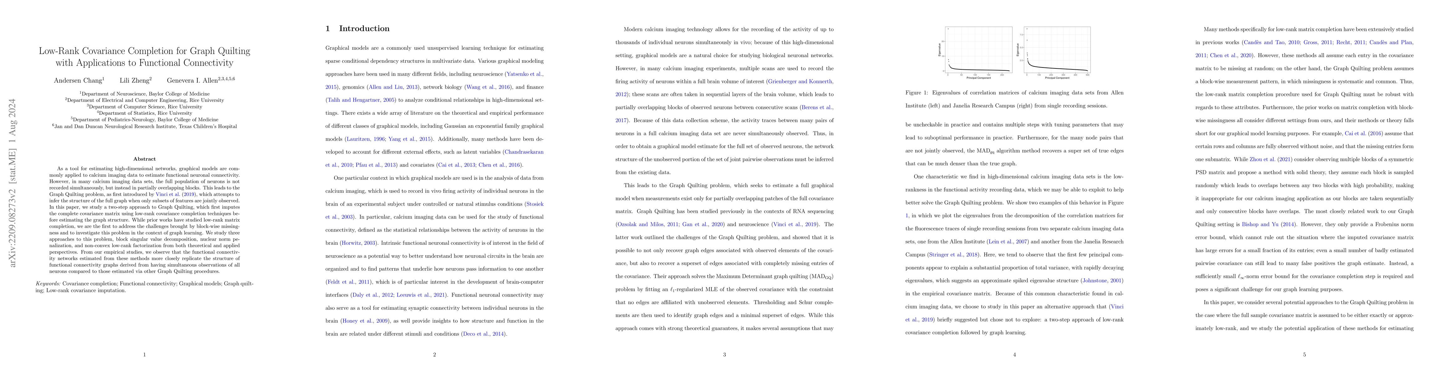 Thumbnail for Low-Rank Covariance Completion for Graph Quilting with Applications to
  Functional Connectivity
