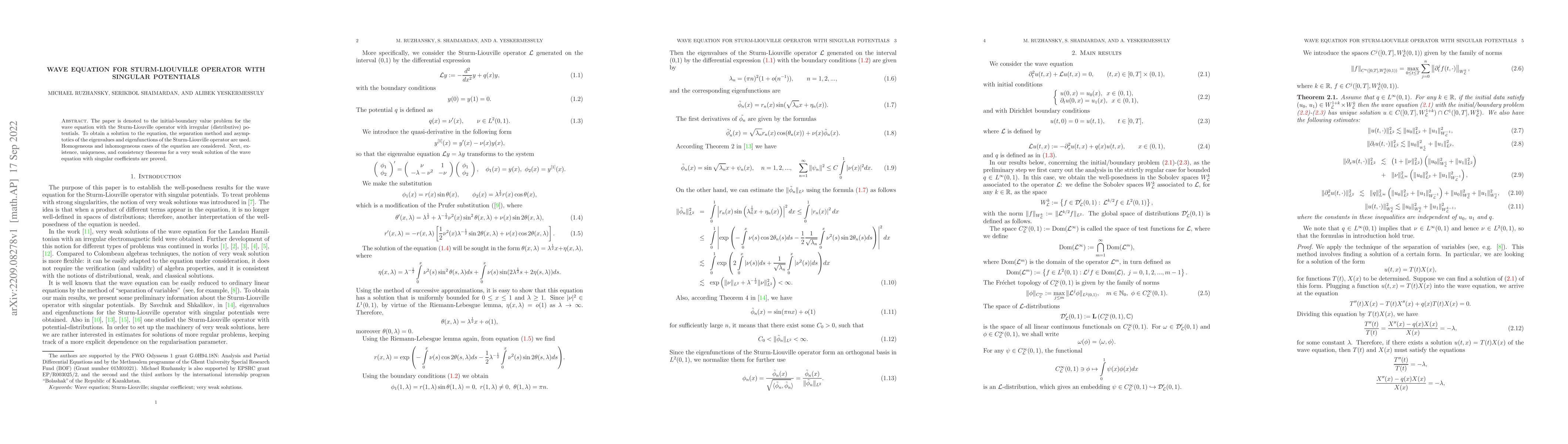 Thumbnail for Wave equation for Sturm-Liouville operator with singular potentials