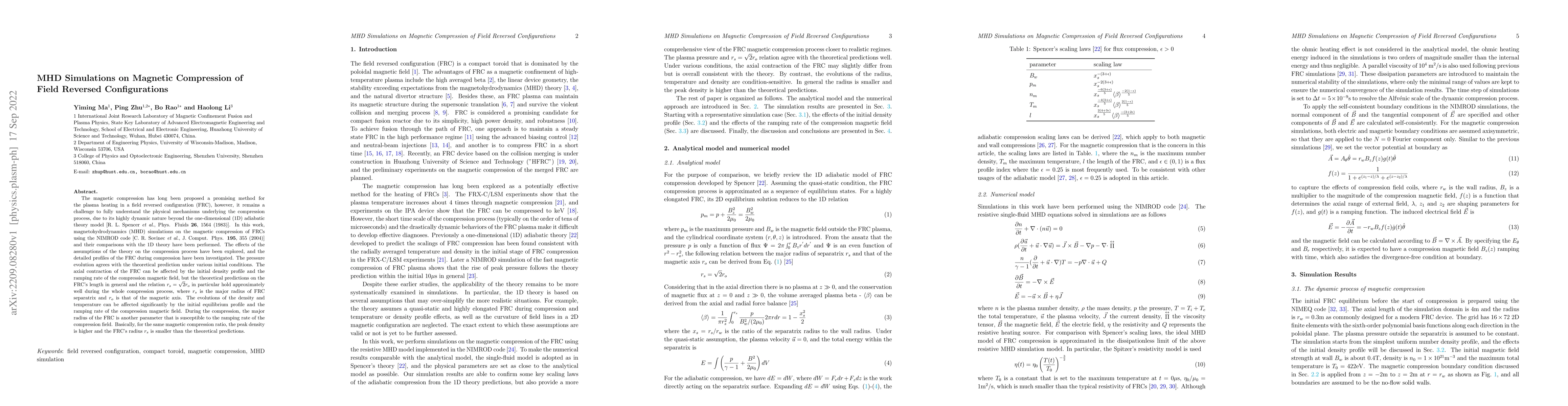 Thumbnail for MHD Simulations on Magnetic Compression of Field Reversed Configurations