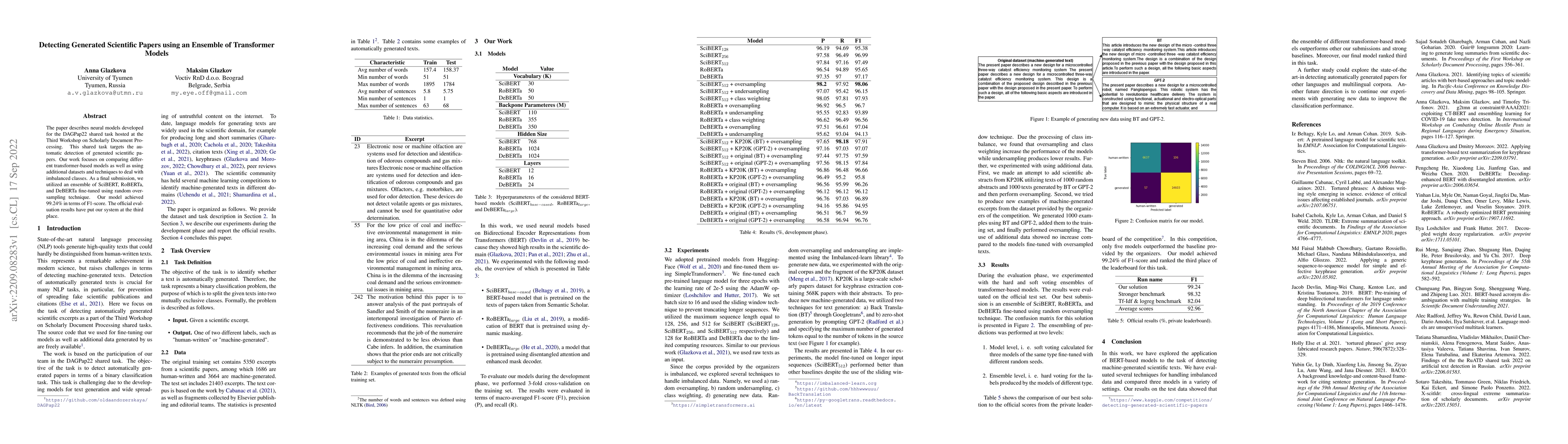 Thumbnail for Detecting Generated Scientific Papers using an Ensemble of Transformer
  Models