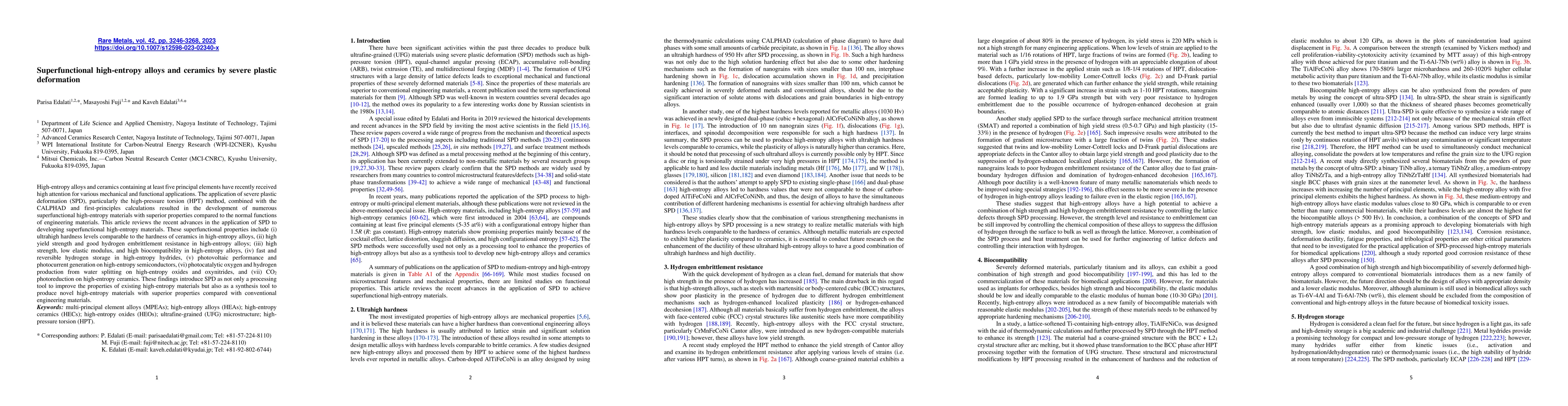 Thumbnail for Superfunctional high-entropy alloys and ceramics by severe plastic
  deformation