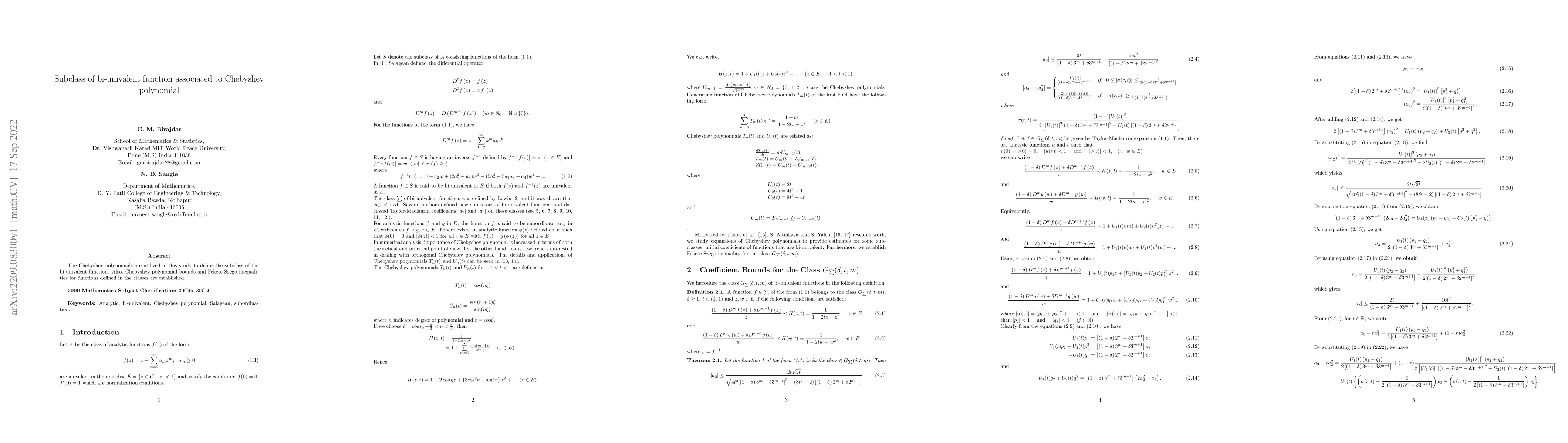 Thumbnail for Subclass of bi-univalent function associated to Chebyshev polynomial