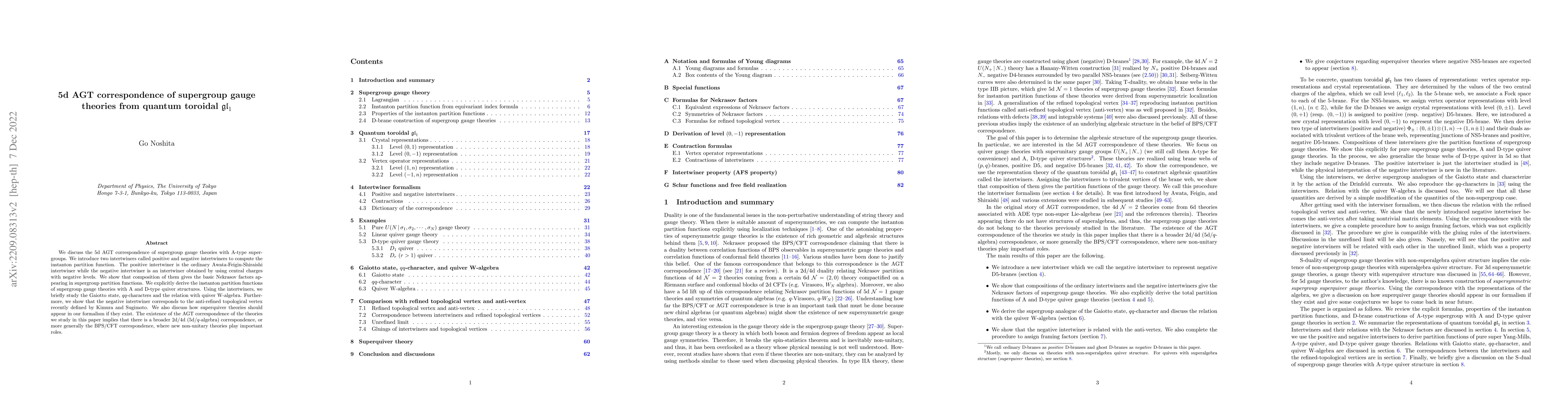 Thumbnail for 5d AGT correspondence of supergroup gauge theories from quantum toroidal
  $\mathfrak{gl}_{1}$
