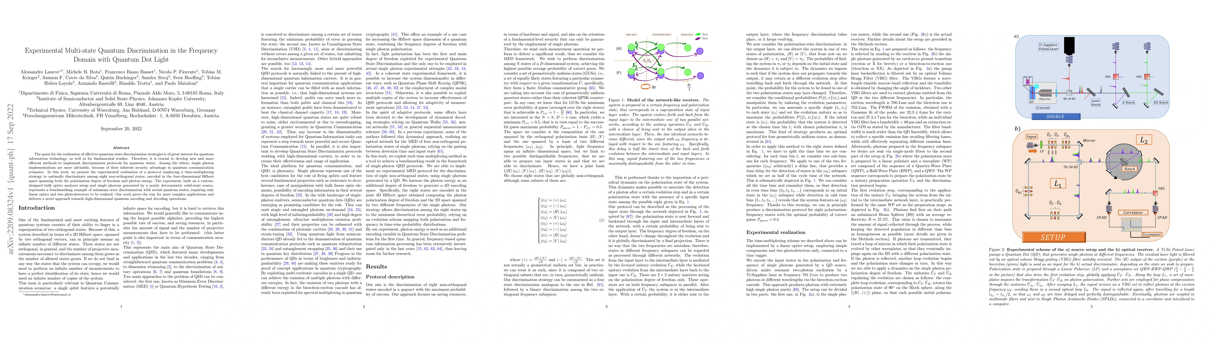 Thumbnail for Experimental Multi-state Quantum Discrimination in the Frequency Domain
  with Quantum Dot Light