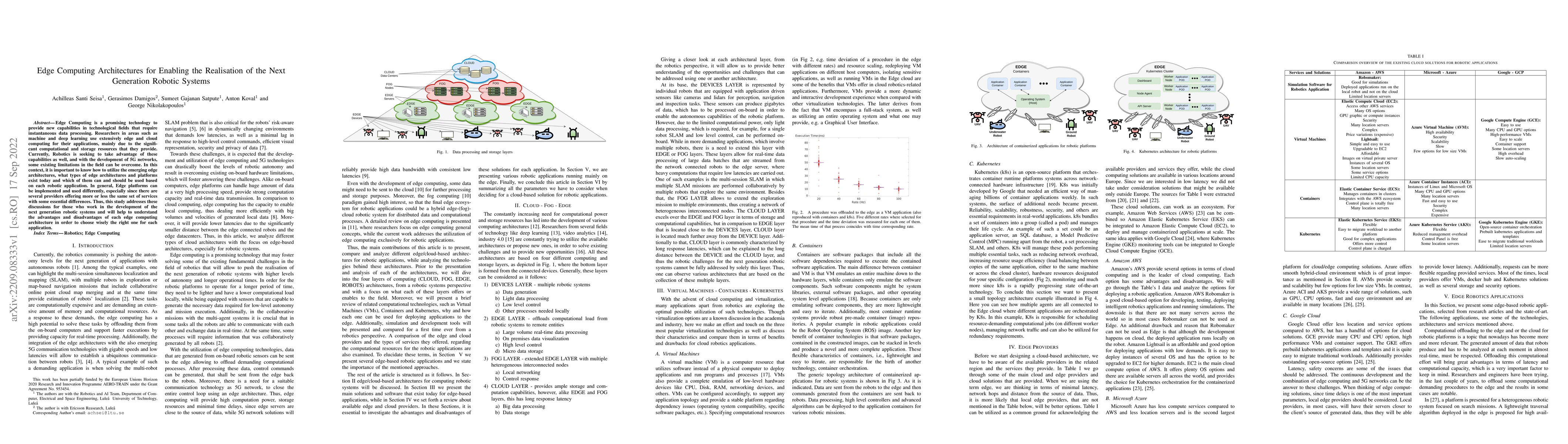 Thumbnail for Edge Computing Architectures for Enabling the Realisation of the Next
  Generation Robotic Systems