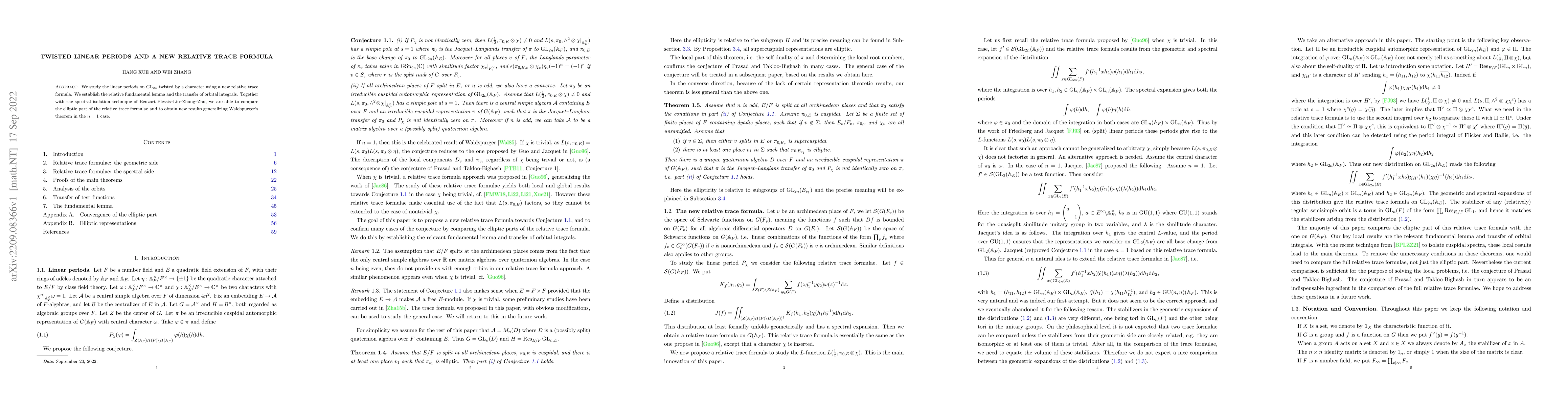 Thumbnail for Twisted linear periods and a new relative trace formula
