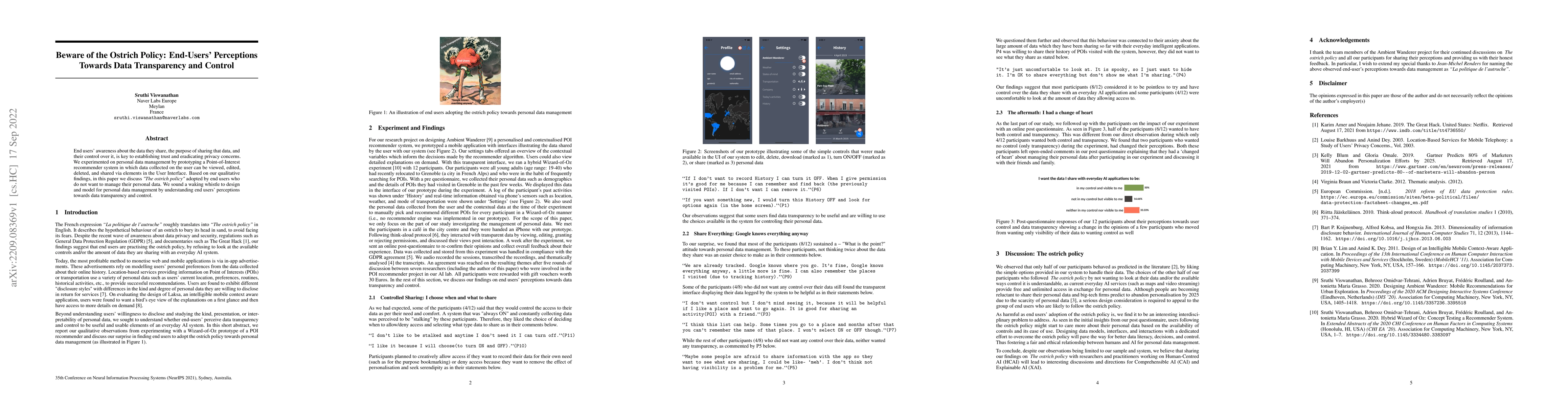 Thumbnail for Beware of the Ostrich Policy: End-Users' Perceptions Towards Data
  Transparency and Control