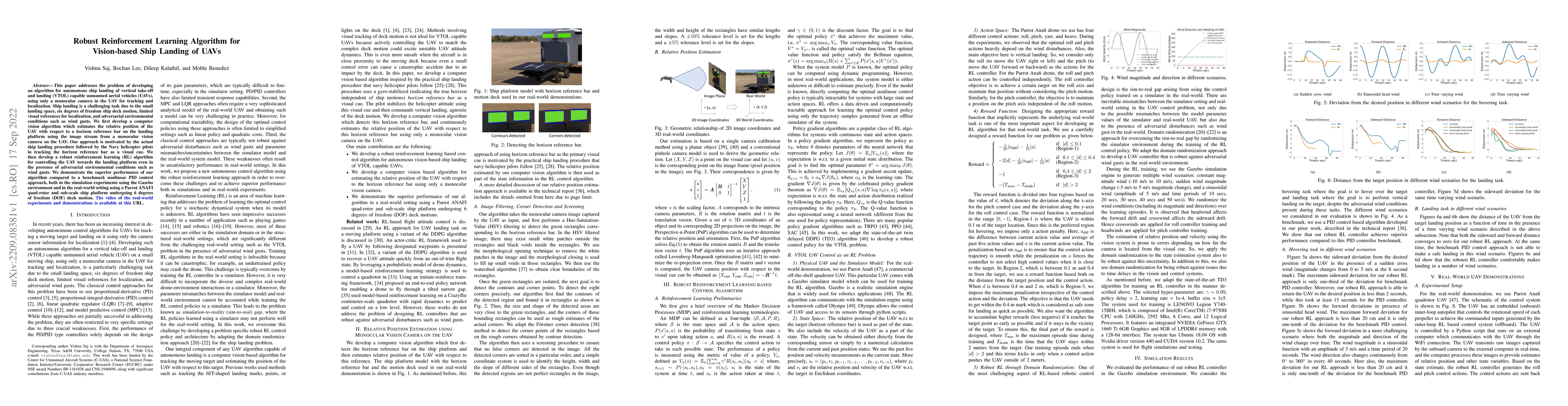 Thumbnail for Robust Reinforcement Learning Algorithm for Vision-based Ship Landing of
  UAVs