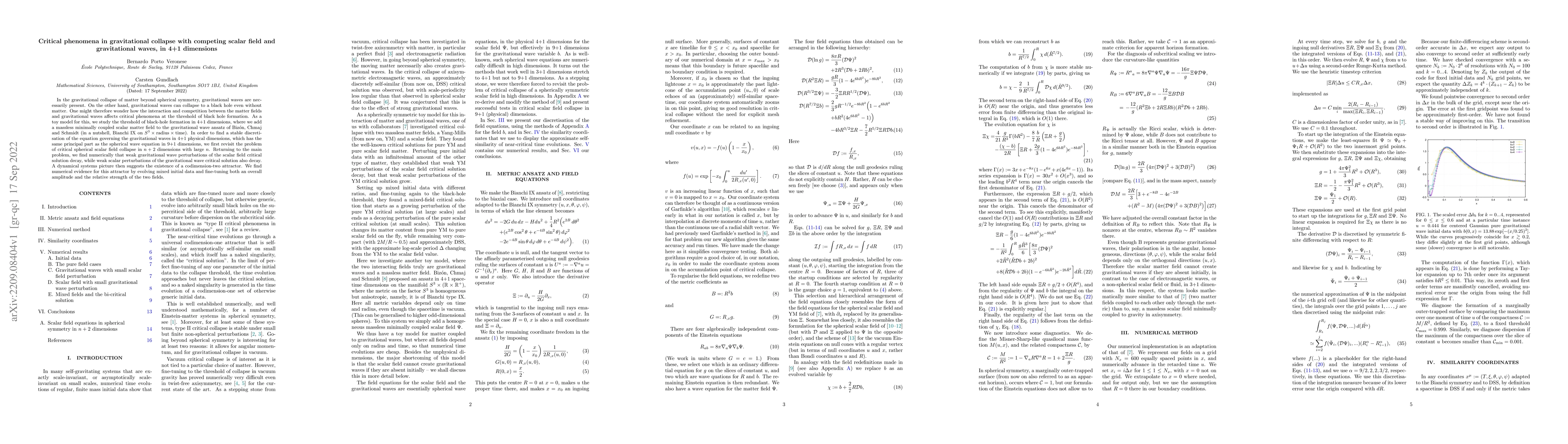 Thumbnail for Critical phenomena in gravitational collapse with competing scalar field
  and gravitational waves, in 4+1 dimensions