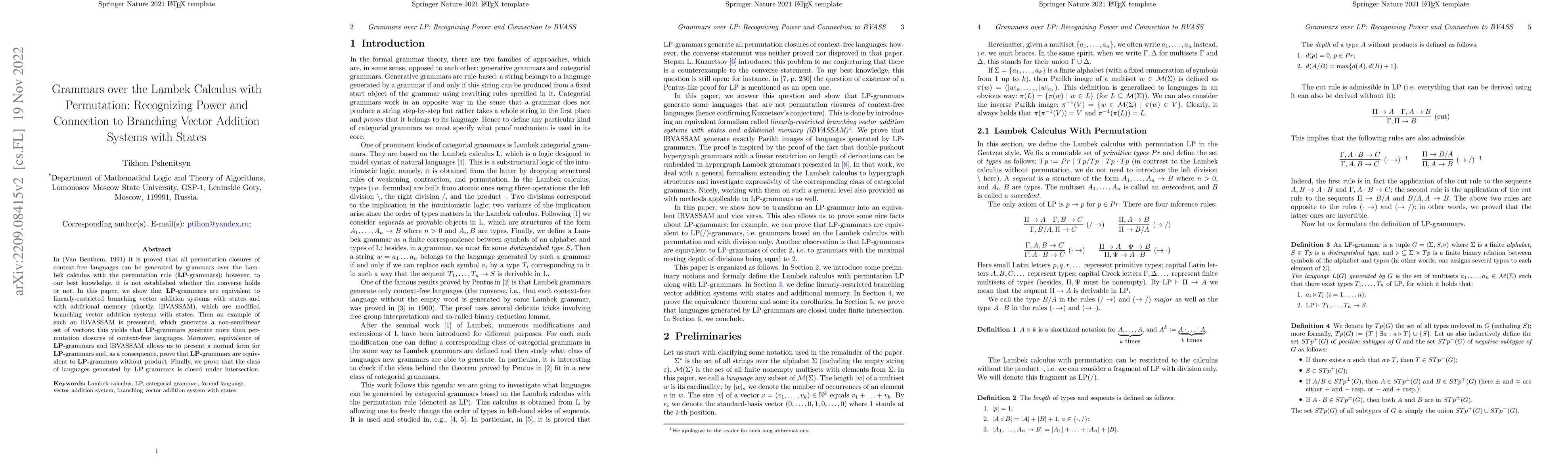 Thumbnail for Grammars over the Lambek Calculus with Permutation: Recognizing Power
  and Connection to Branching Vector Addition Systems with States
