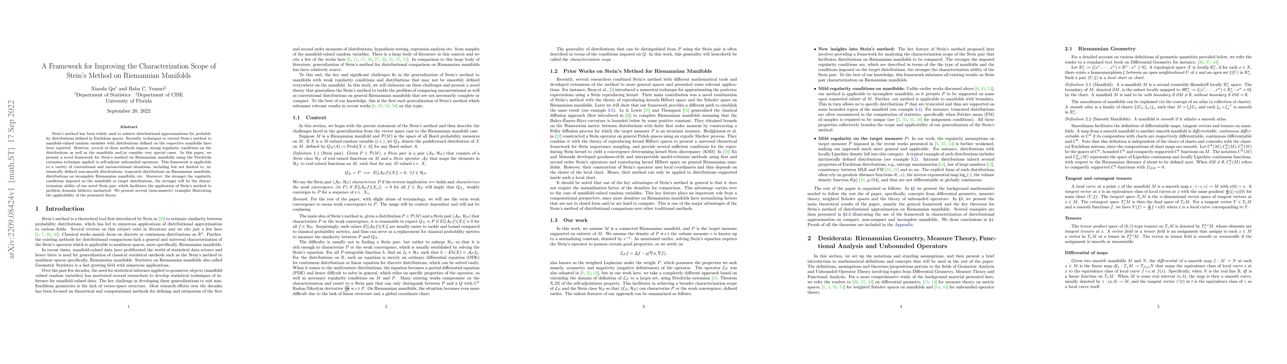 Thumbnail for A Framework for Improving the Characterization Scope of Stein's Method
  on Riemannian Manifolds