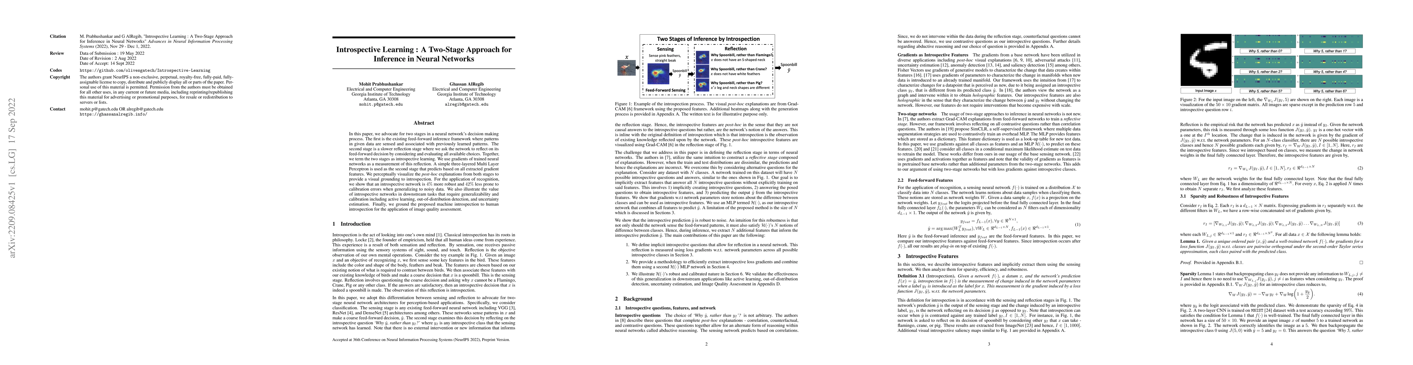 Thumbnail for Introspective Learning : A Two-Stage Approach for Inference in Neural
  Networks