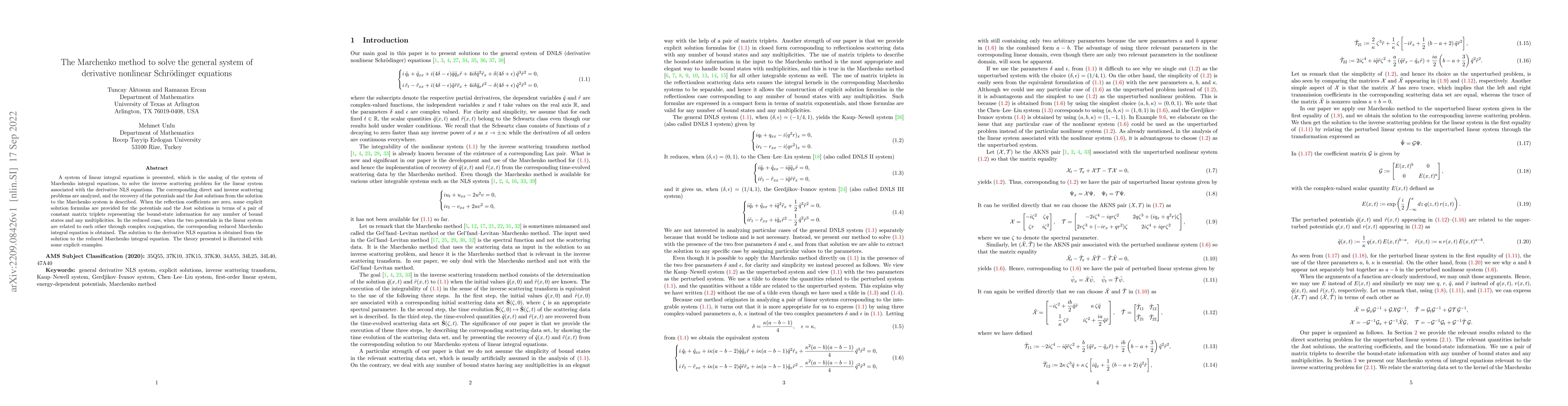 Thumbnail for The Marchenko method to solve the general system of derivative nonlinear
  Schr\"odinger equations