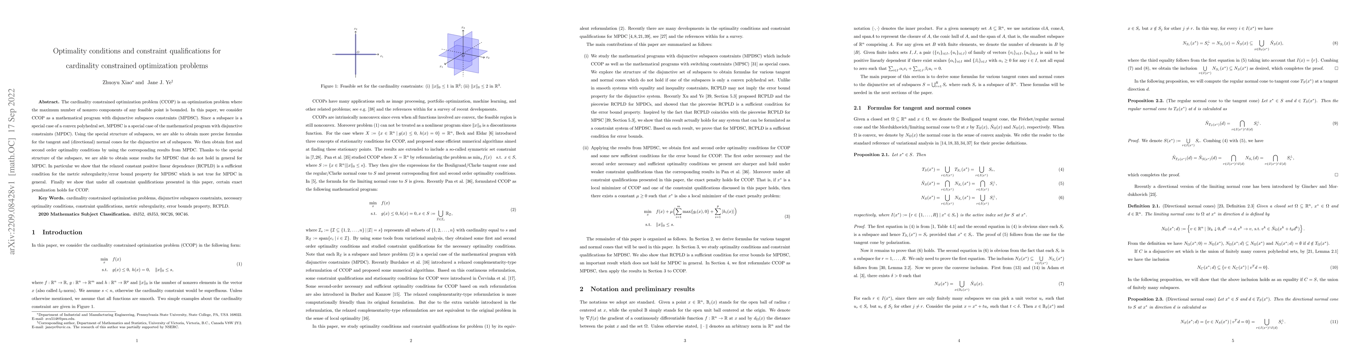 Thumbnail for Optimality conditions and constraint qualifications for cardinality
  constrained optimization problems