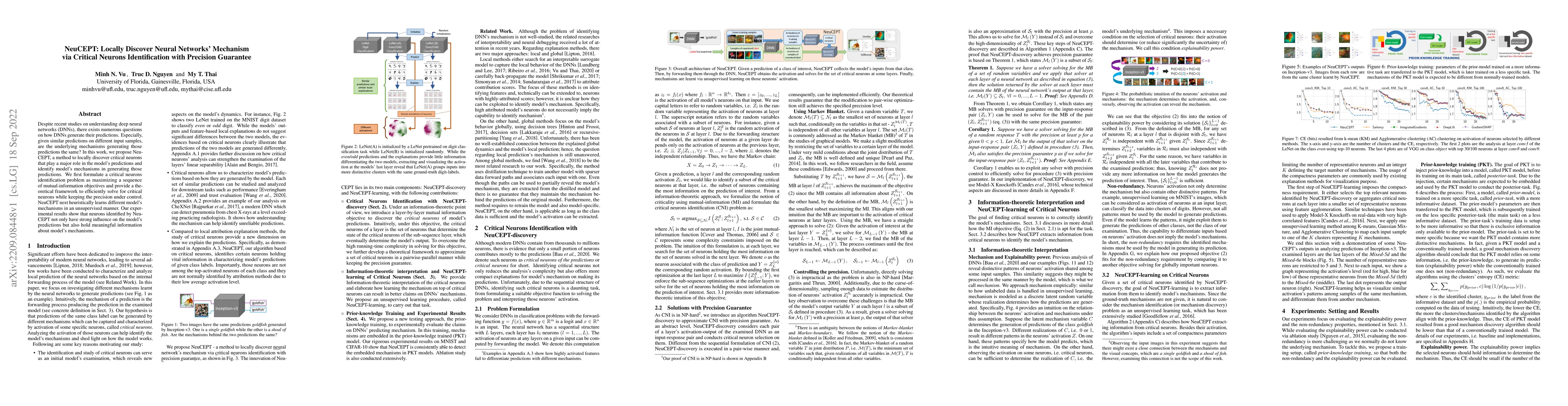 Thumbnail for NeuCEPT: Locally Discover Neural Networks' Mechanism via Critical
  Neurons Identification with Precision Guarantee