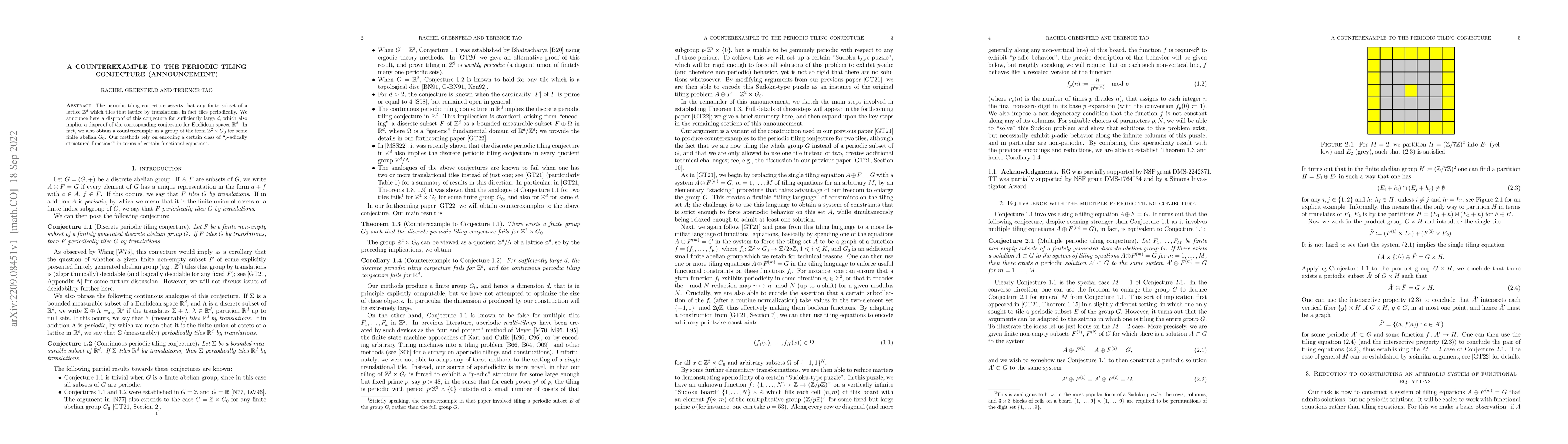 Thumbnail for A counterexample to the periodic tiling conjecture (announcement)