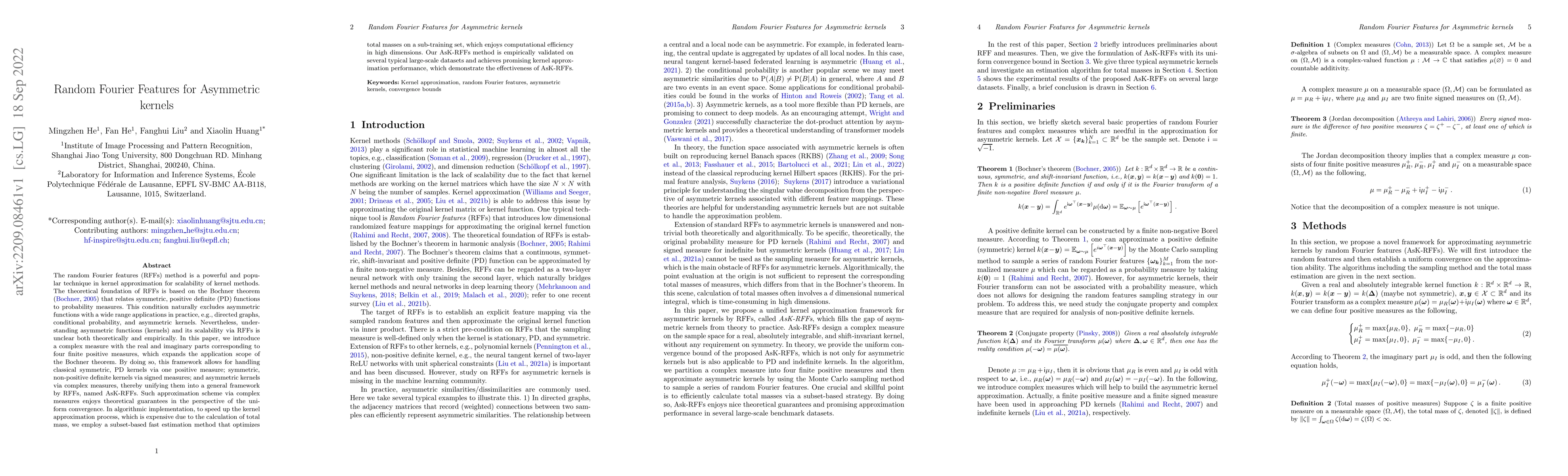 Thumbnail for Random Fourier Features for Asymmetric Kernels