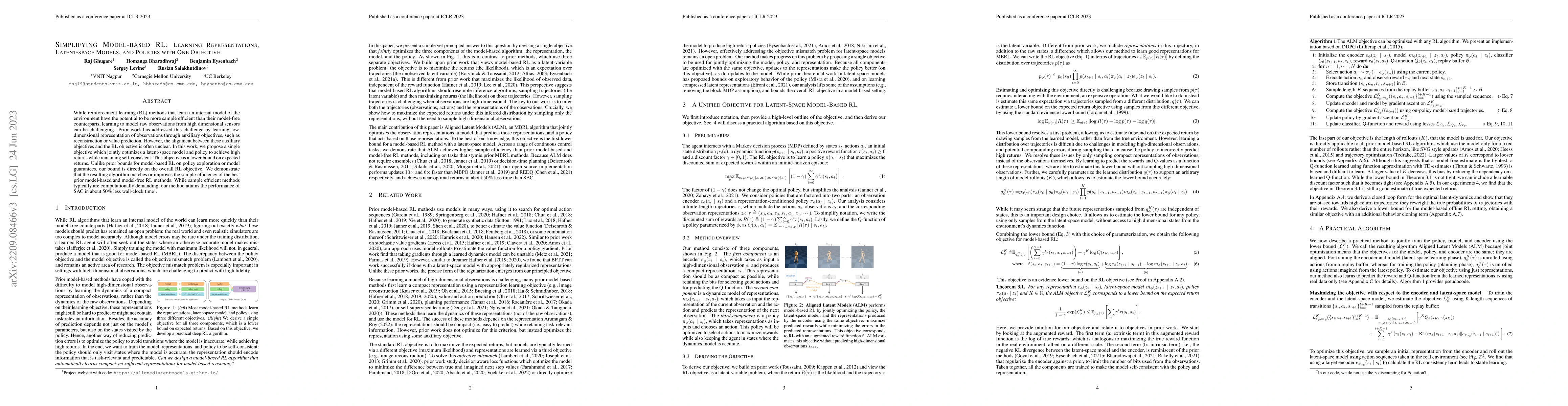 Thumbnail for Simplifying Model-based RL: Learning Representations, Latent-space
  Models, and Policies with One Objective