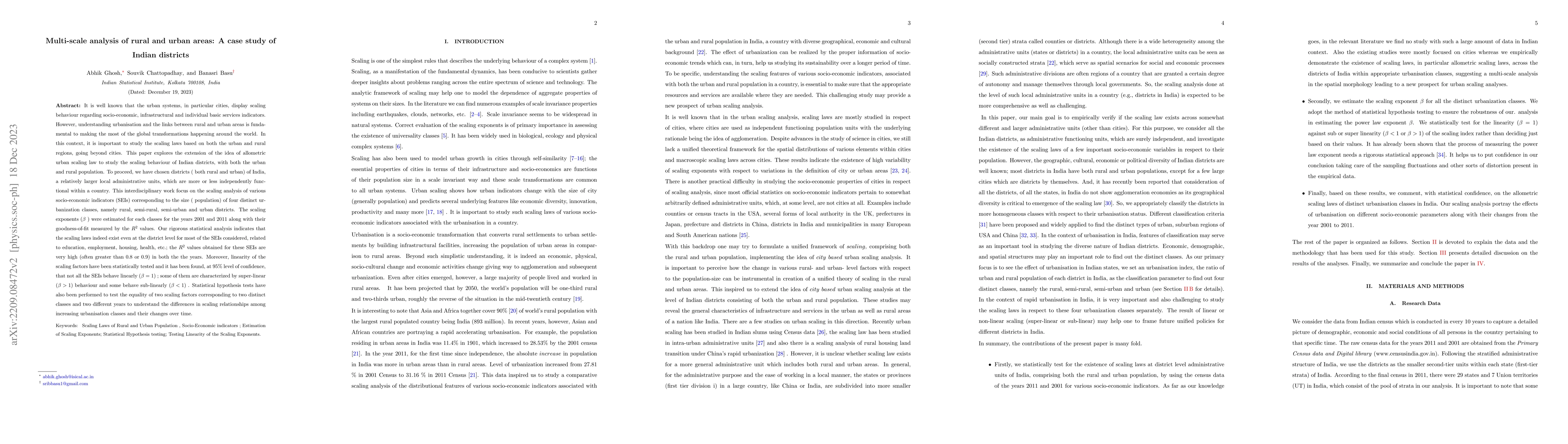 Thumbnail for Multi-scale analysis of rural and urban areas: A case study of Indian
  districts