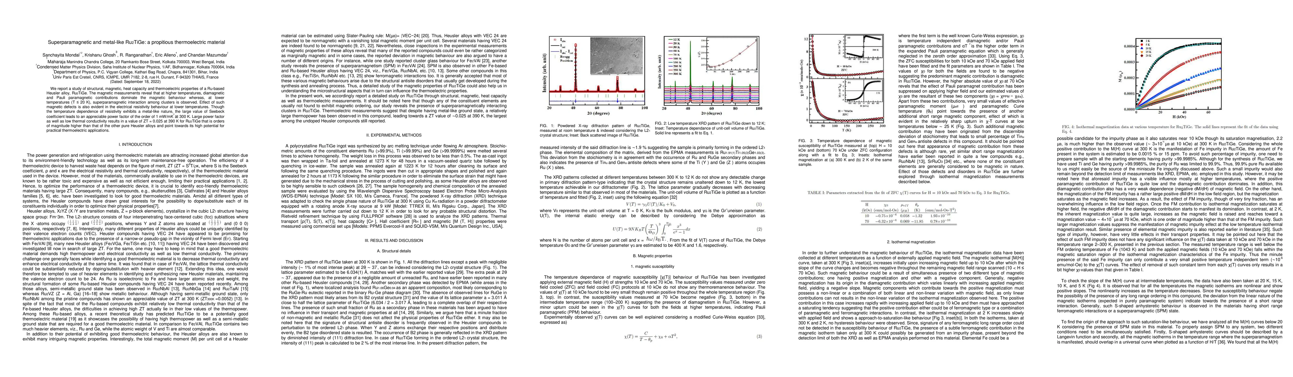 Thumbnail for Superparamagnetic and metal-like Ru2TiGe: a propitious thermoelectric
  material