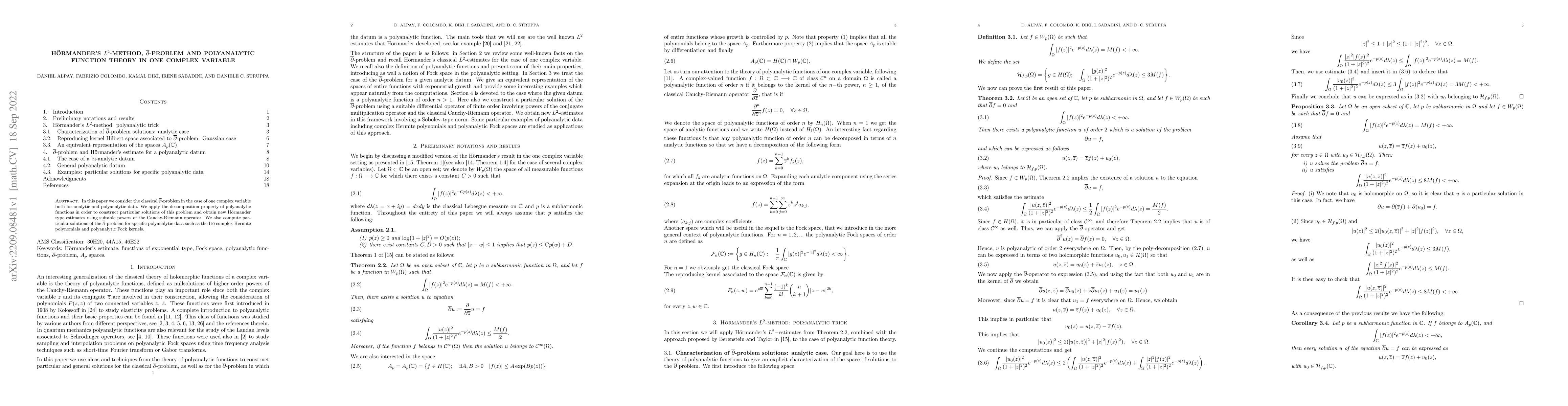 Thumbnail for H\"ormander's $L^2$-method, $\bar{\partial}$-problem and polyanalytic
  function theory in one complex variable