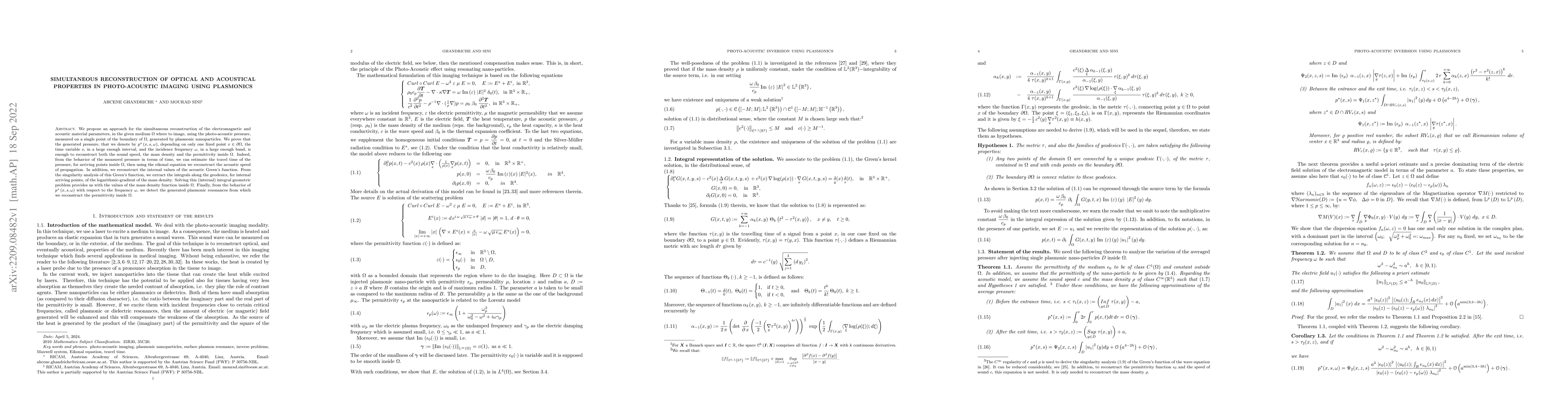 Thumbnail for Simultaneous Reconstruction of Optical and Acoustical Properties in
  Photo-Acoustic Imaging using plasmonics