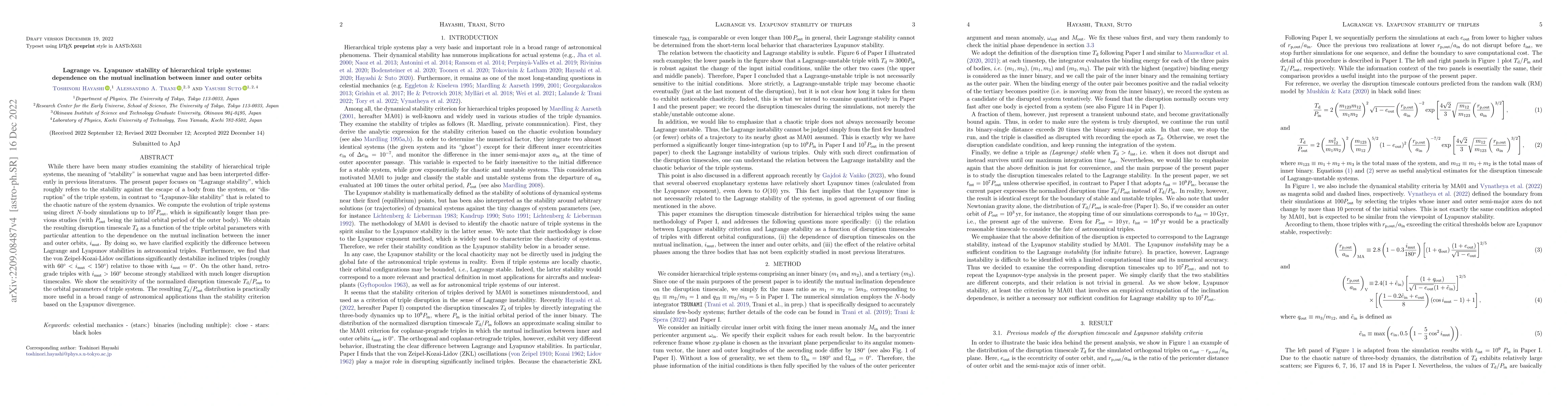 Thumbnail for Lagrange vs. Lyapunov stability of hierarchical triple systems:
  dependence on the mutual inclination between inner and outer orbits