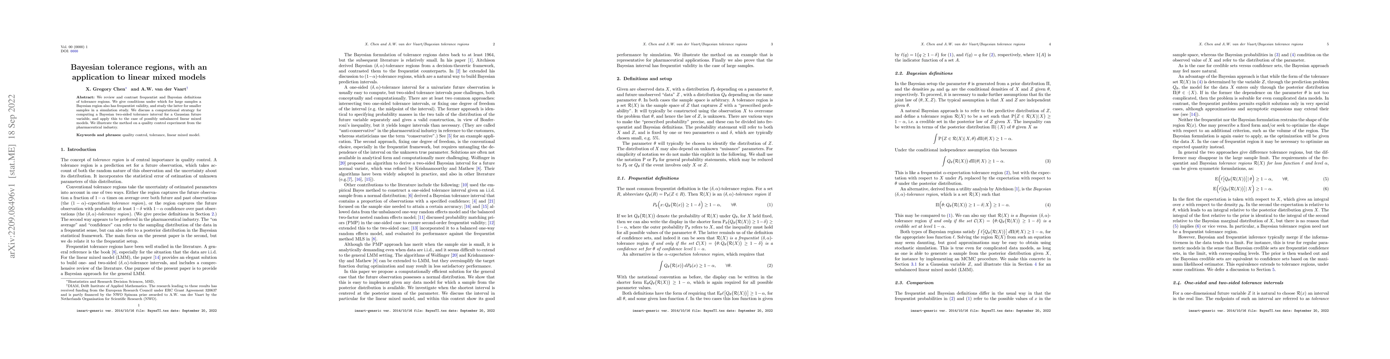 Thumbnail for Bayesian tolerance regions with an application to linear mixed models