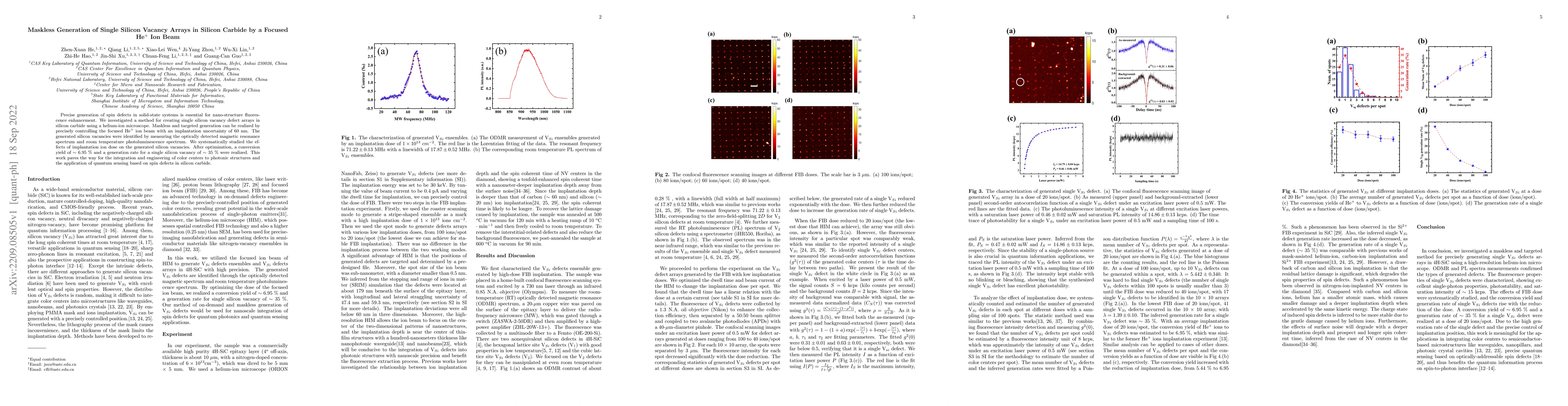 Thumbnail for Maskless Generation of Single Silicon Vacancy Arrays in Silicon Carbide
  by a Focused He+ Ion Beam