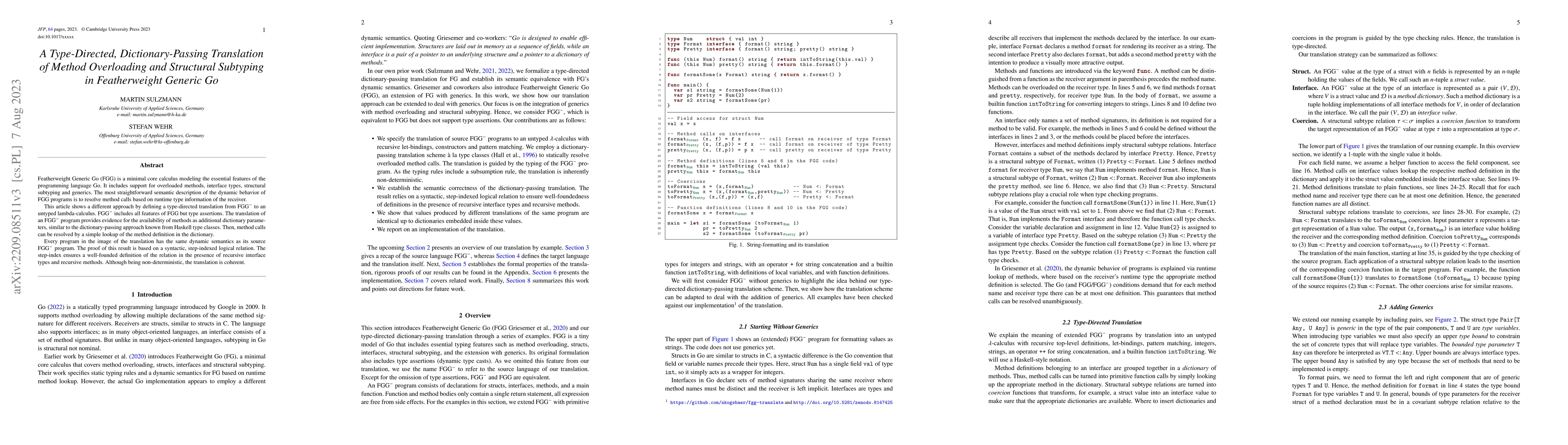 Thumbnail for A Type-Directed, Dictionary-Passing Translation of Method Overloading
  and Structural Subtyping in Featherweight Generic Go