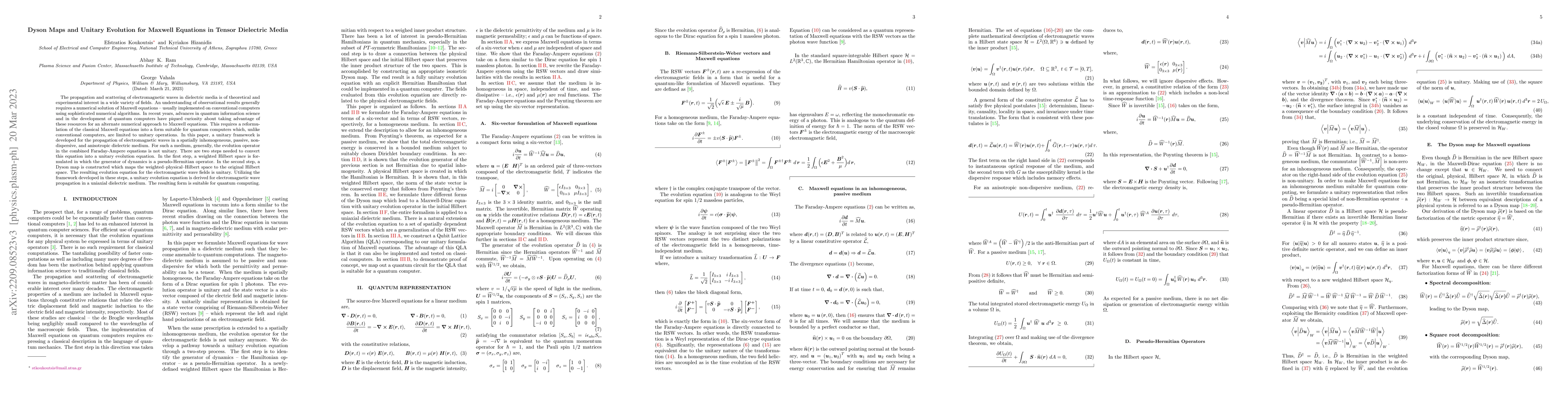 Thumbnail for Dyson Maps and Unitary Evolution for Maxwell Equations in Tensor
  Dielectric Media