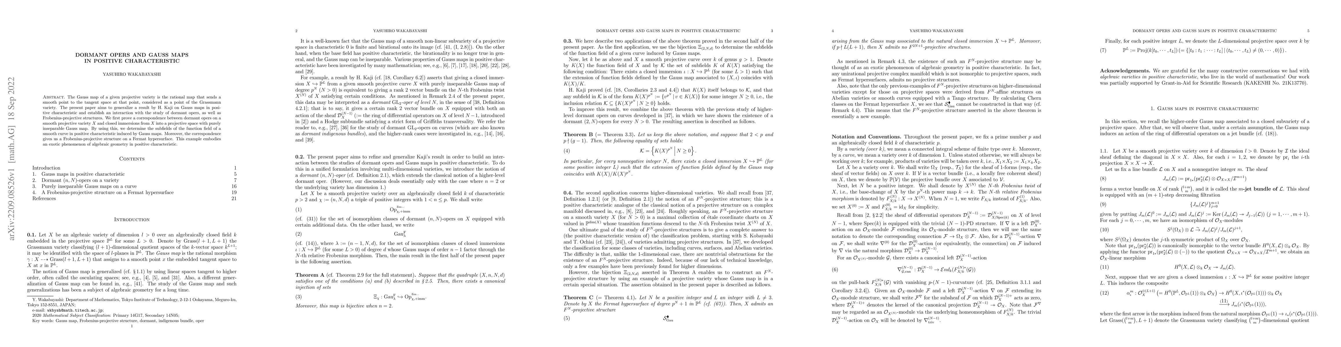 Thumbnail for Dormant opers and Gauss maps in positive characteristic