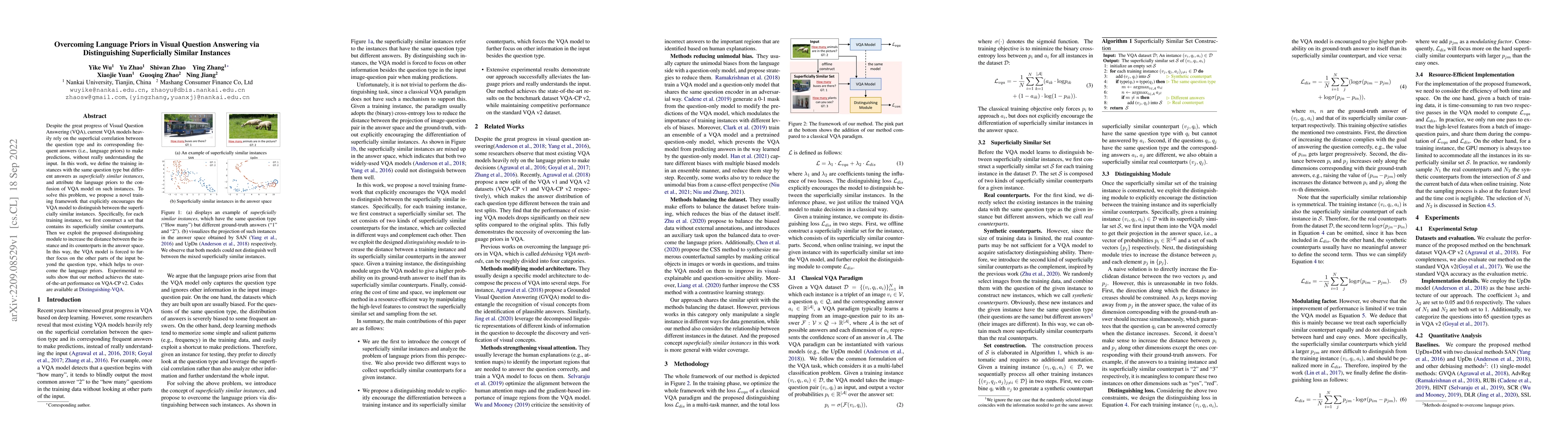 Thumbnail for Overcoming Language Priors in Visual Question Answering via
  Distinguishing Superficially Similar Instances