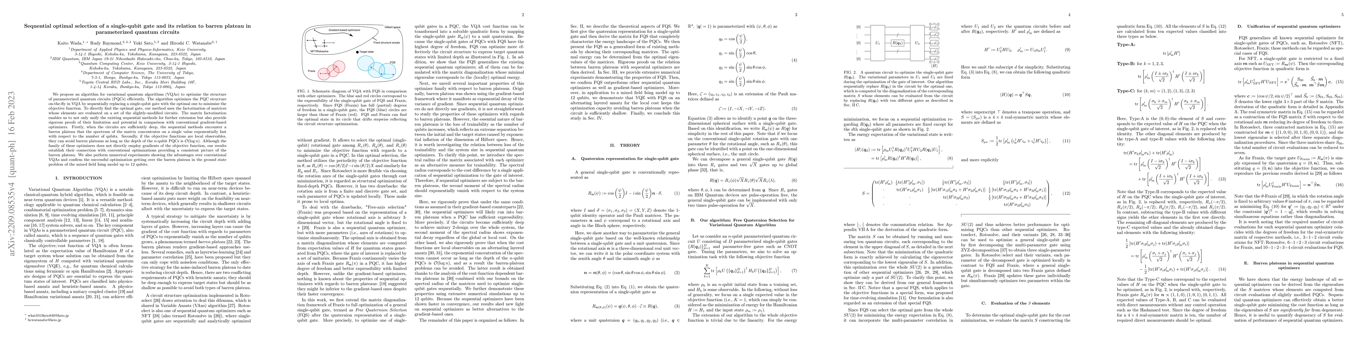 Thumbnail for Sequential optimal selection of a single-qubit gate and its relation to
  barren plateau in parameterized quantum circuits