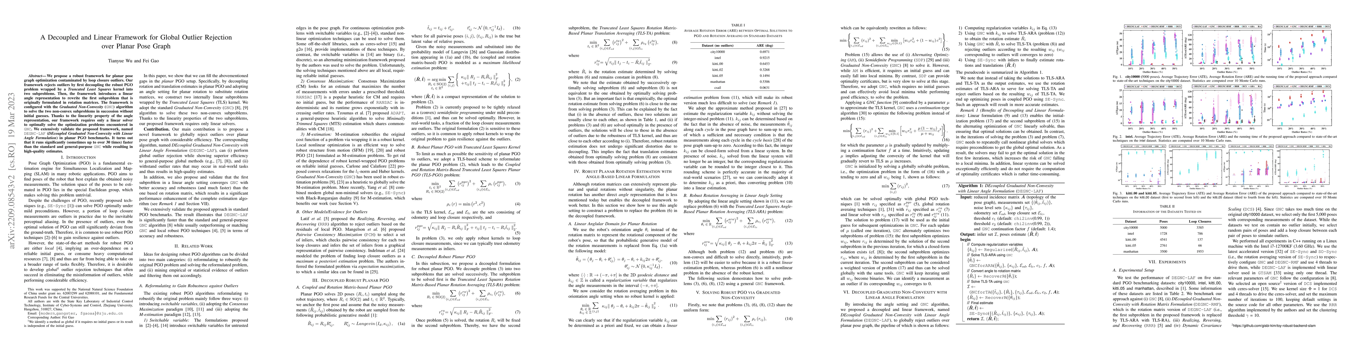 Thumbnail for A Decoupled and Linear Framework for Global Outlier Rejection over
  Planar Pose Graph