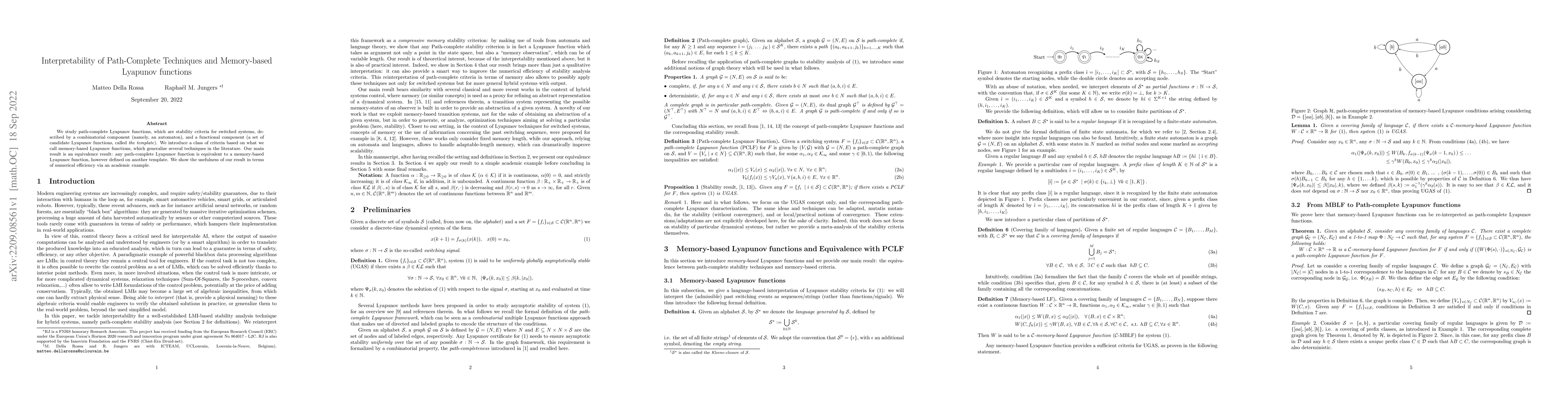 Thumbnail for Interpretability of Path-Complete Techniques and Memory-based Lyapunov
  functions