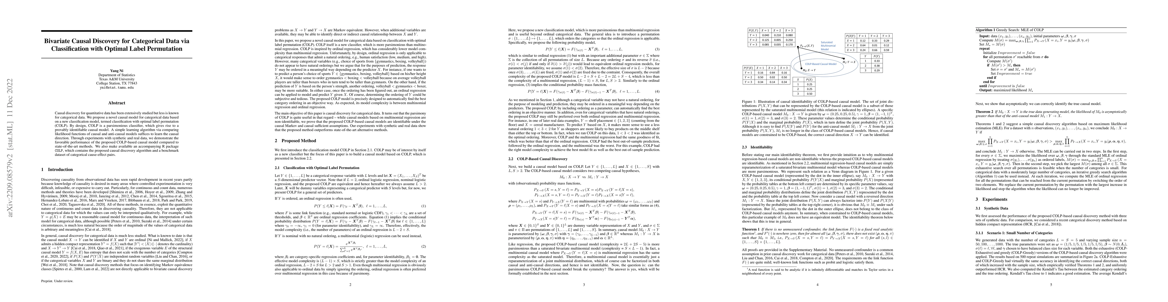 Thumbnail for Bivariate Causal Discovery for Categorical Data via Classification with
  Optimal Label Permutation