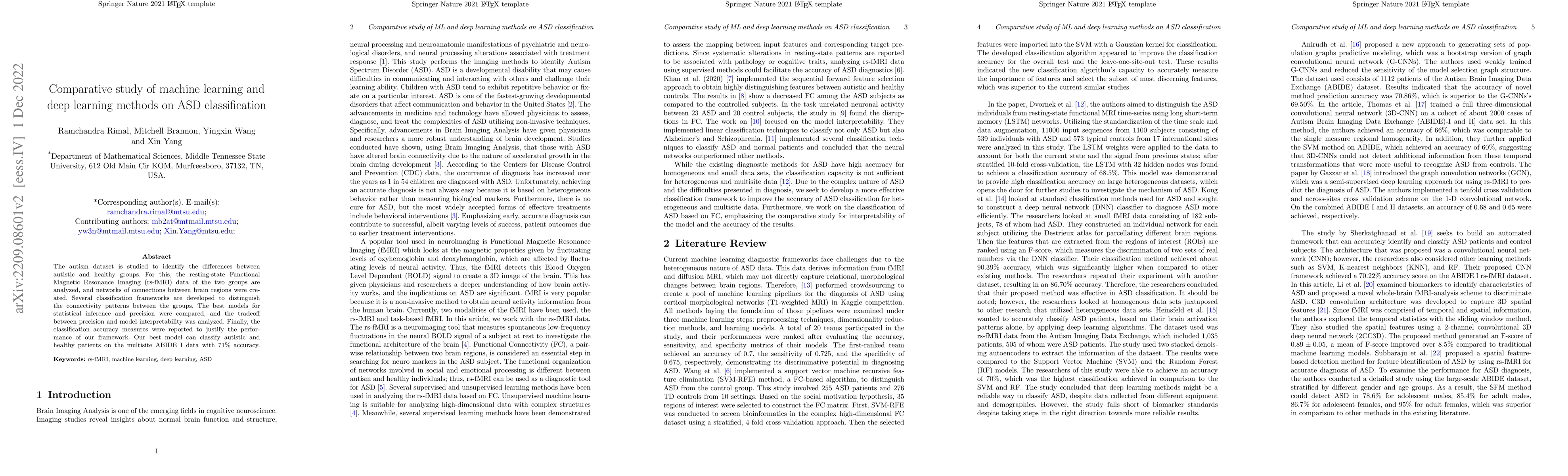 Thumbnail for Comparative study of machine learning and deep learning methods on ASD
  classification