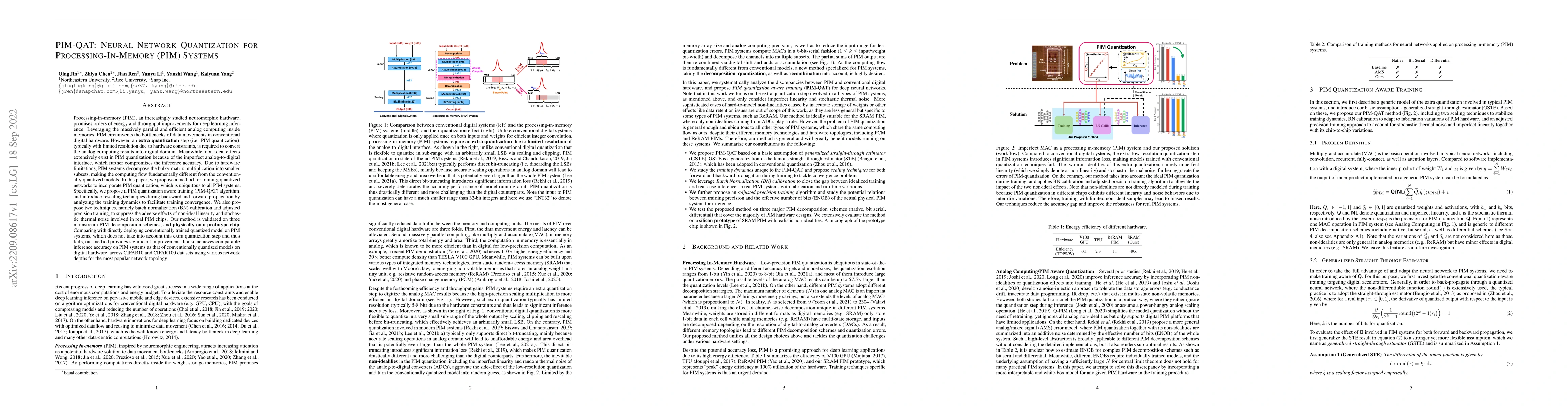 Thumbnail for PIM-QAT: Neural Network Quantization for Processing-In-Memory (PIM)
  Systems