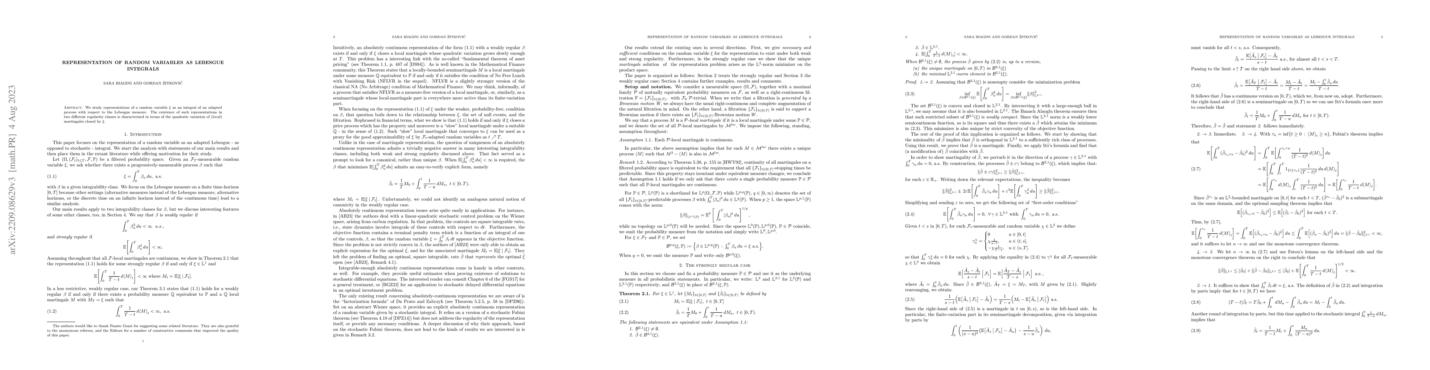Thumbnail for Representation of Random Variables as Lebesgue Integrals