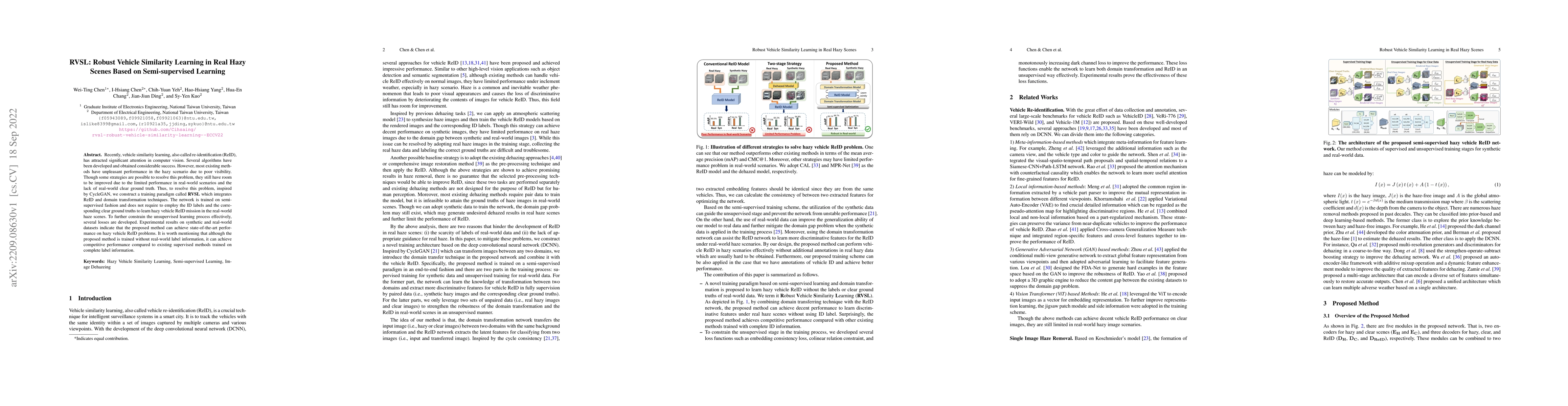 Thumbnail for RVSL: Robust Vehicle Similarity Learning in Real Hazy Scenes Based on
  Semi-supervised Learning