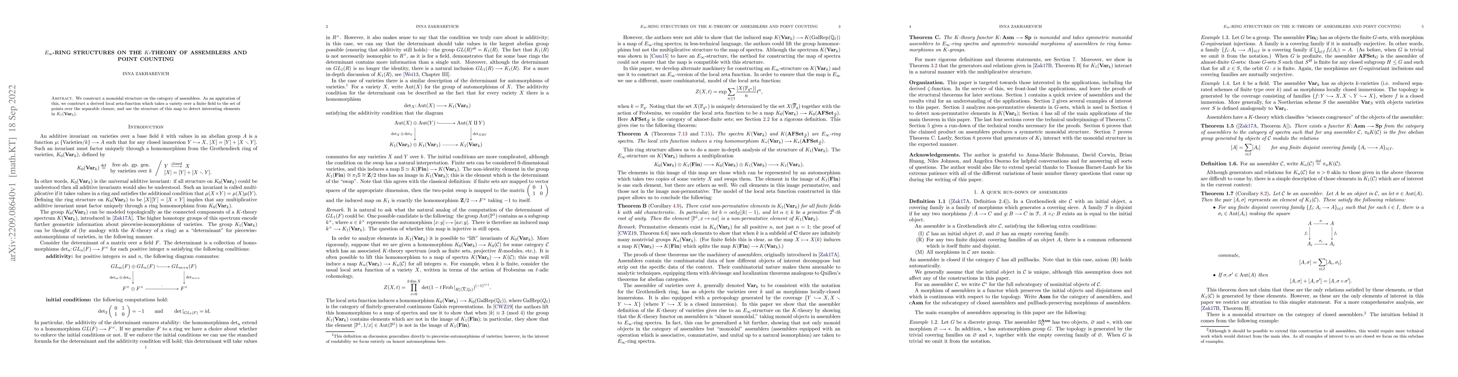 Thumbnail for $E_\infty$-Ring structures on the $K$-theory of assemblers and point
  counting